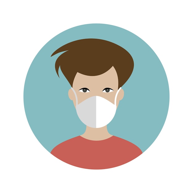 Man in a mask protecting against corona virus covid 19 Flat vector icon