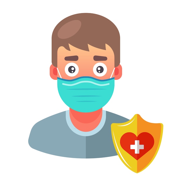 a man in a medical mask protects himself from diseases. character  illustration.