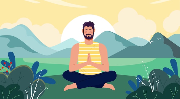 Vector man meditating concept