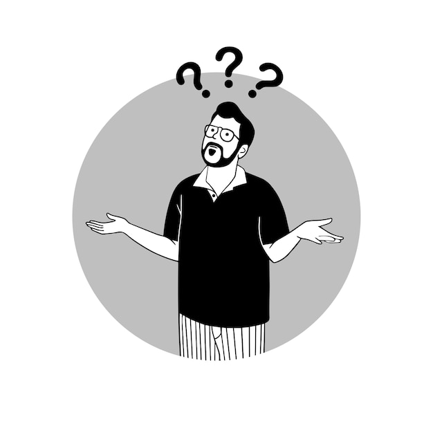 Man and mental question marks, vector illustration