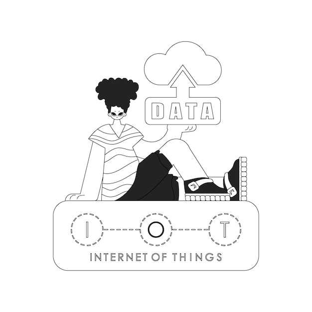 Man met cloud-logo voor Internet of Things lineaire vectorillustratie