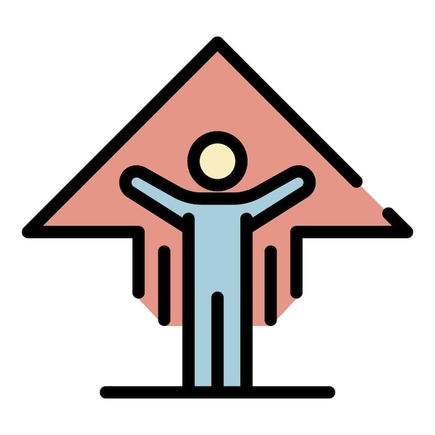 Man met een pijl omhoog achter pictogram Overzichtsman met een pijl omhoog achter vector pictogram kleur plat geïsoleerd