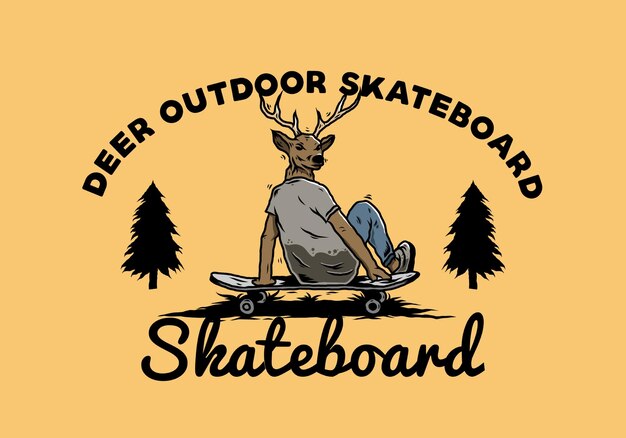 Man met hertenkop zittend op skateboard illustratie