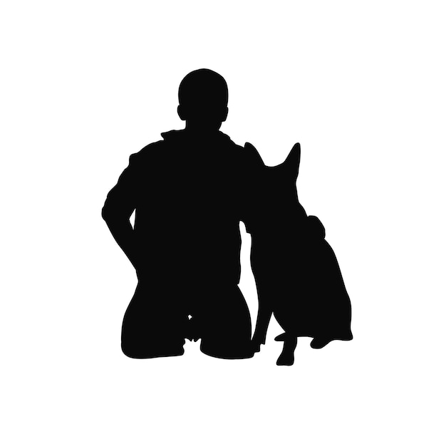 Man met hond zit liefde huisdier huisdier minnaar silhouet