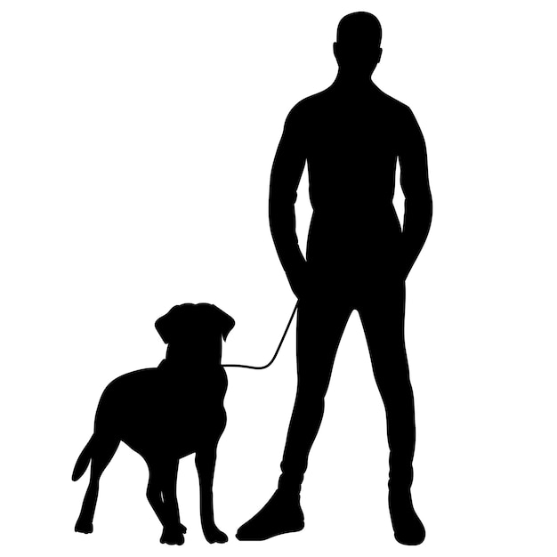 Vector man met hond zwarte silhouet geïsoleerde vector