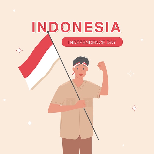 Man met Indonesische vlag viert onafhankelijkheidsdag