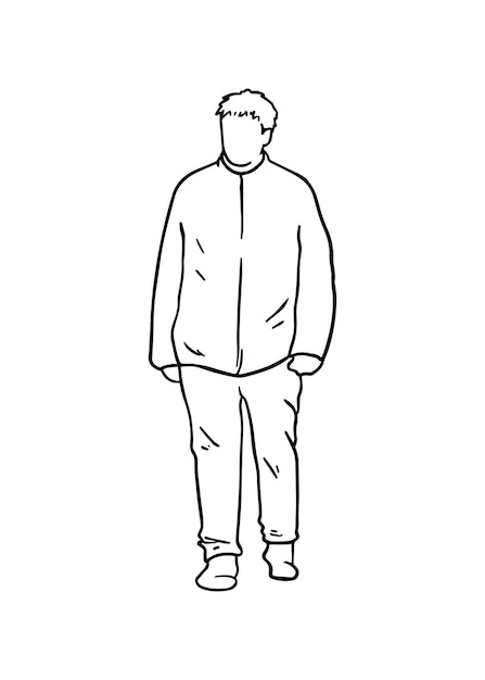 Man met kort haar in een jas man kleding doodle lineaire cartoon kleuren