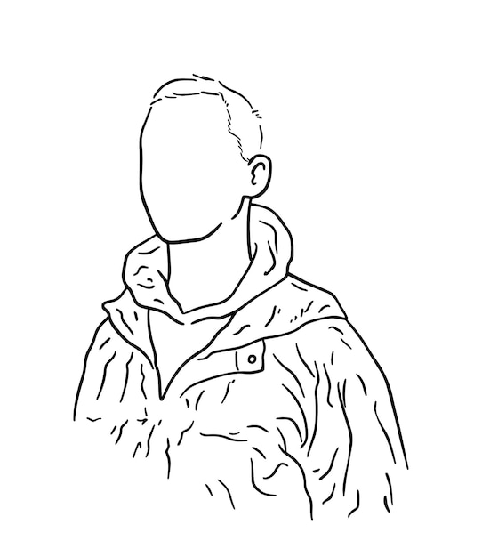 Man met kort haar in een sweatshirt met een capuchon doodle lineaire cartoon kleuren