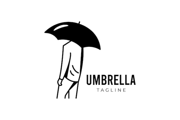 Man met paraplu elegante moderne logo ontwerp zwart-wit afbeelding