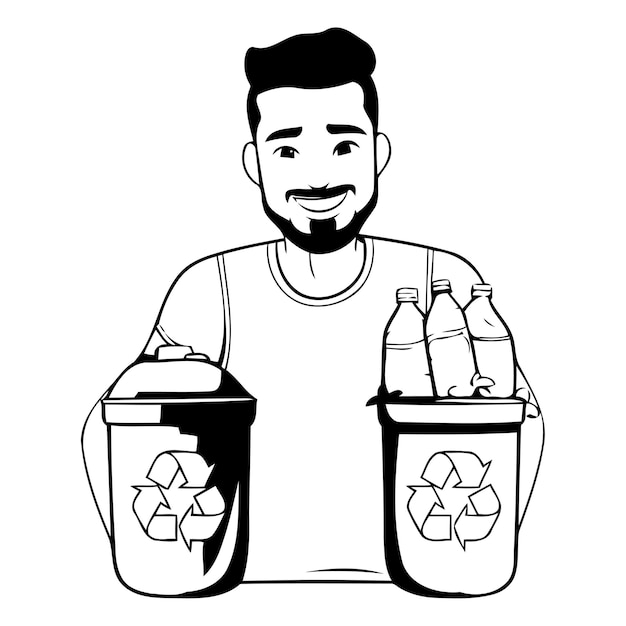 Man met recycle bin Recyclingconcept Vectorillustratie
