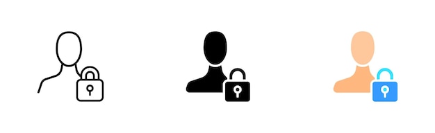 Man met slot ingesteld pictogram Knop verdediging locksreen bescherming beveiliging hacker antivirus Online concept Vector icoon in zwarte en kleurrijke lijnstijl op witte achtergrond