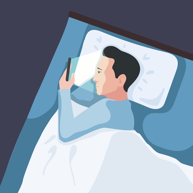 Man met smartphone in bed