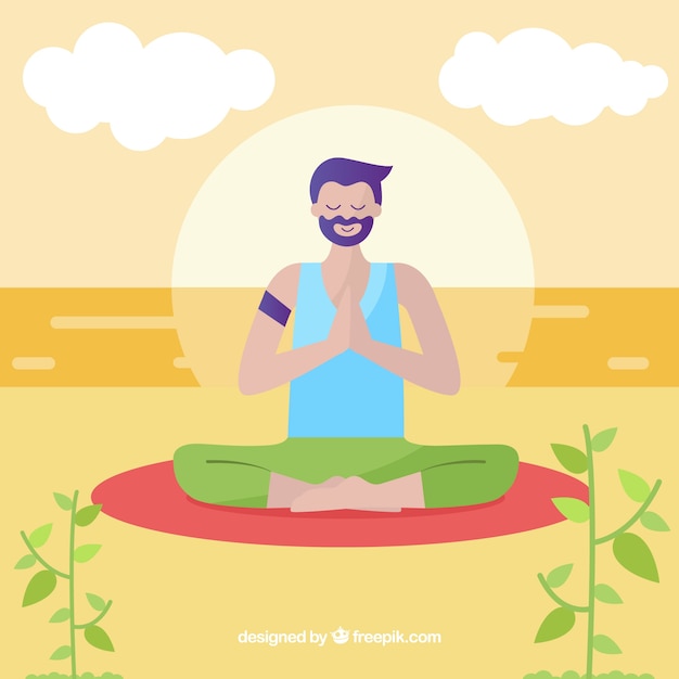 Vettore sfondo di meditazione mindfulness uomo