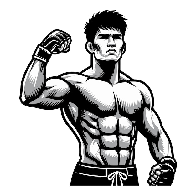 Man mixed martial arts athlete half body design illustration MMA sport fighter octagon combat