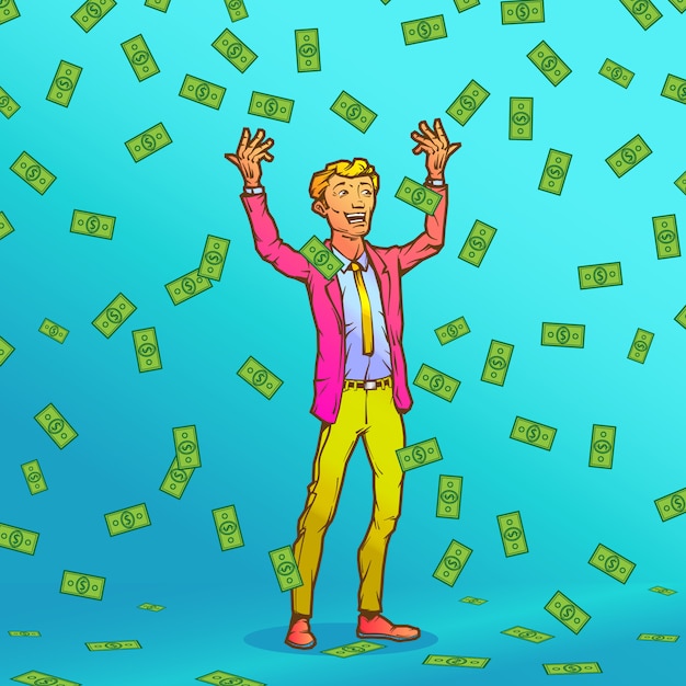 Vector man and money rain