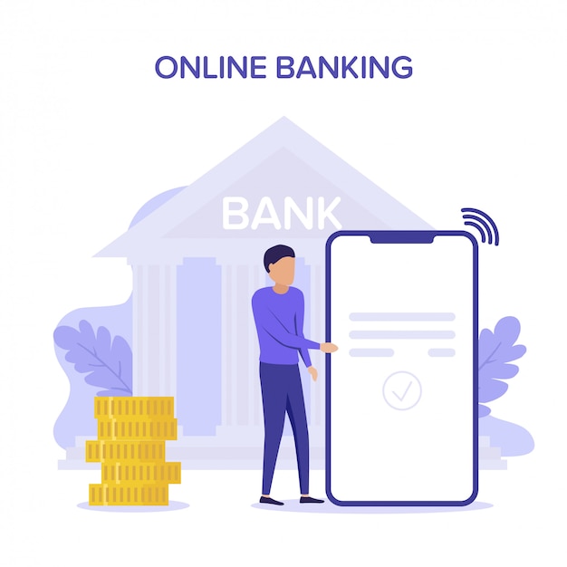 Vector man money transfer and cash withdrawal with wallet and smartphone. online banking transaction, payment. flat concept   purple illustration for web, landing page, banner.