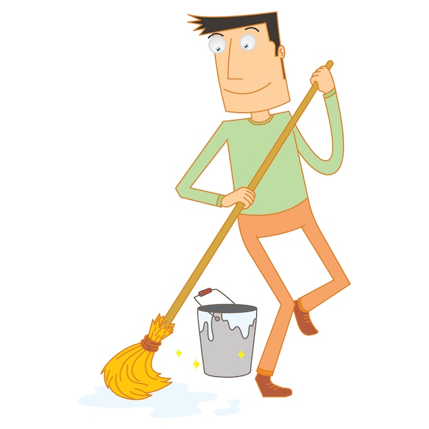 Man mopping floor happily