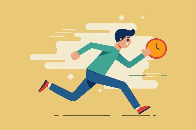 Vector a man in motion holding a clock in his hand depicts the concept of chasing deadlines and time urgency chasing deadlines simple and minimalist flat vector illustration