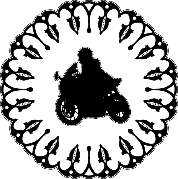 логотип человек и мотор с цветочной рамкой модель nr21 силуэт ручной работы