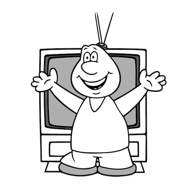 Vector man naast zijn televisie