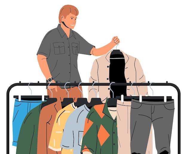 Man Near Rack with Clothes