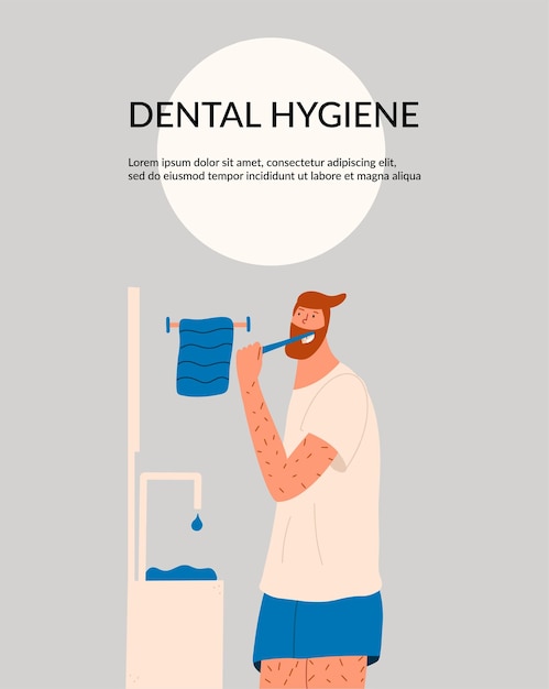 The man observes dental hygiene