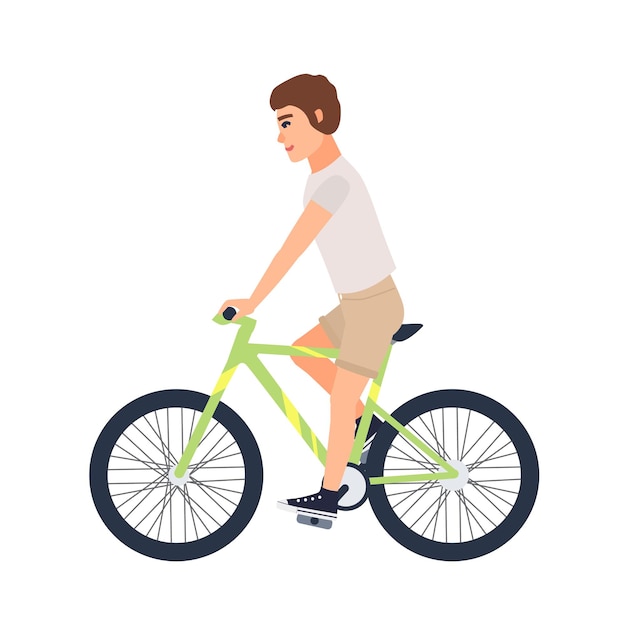 Man of jongen gekleed in vrijetijdskleding op de fiets