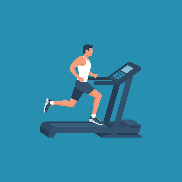 Man op een loopband Atleet in sportkleding vector