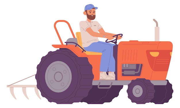 Vector man op een tractor boer karakter veldwerk