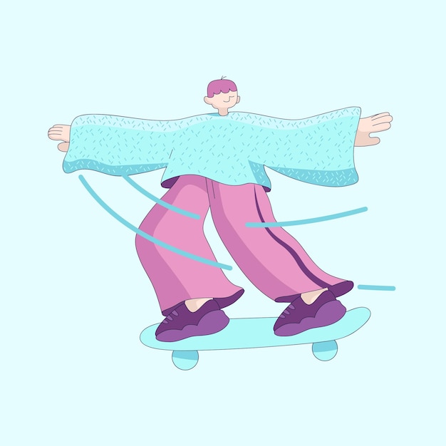 Vector man op penny board platte vector illustratie cartoon mensen ontwerp