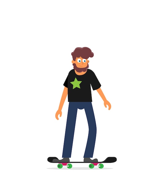 Man op skateboard platte vector geïsoleerd op kleur achtergrond