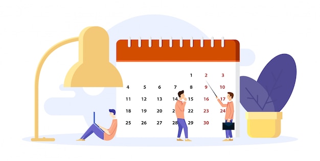 L'uomo organizza la sua giornata. costruisce piani sul calendario.