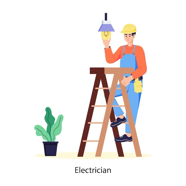 a man painting a ladder with an electric light bulb