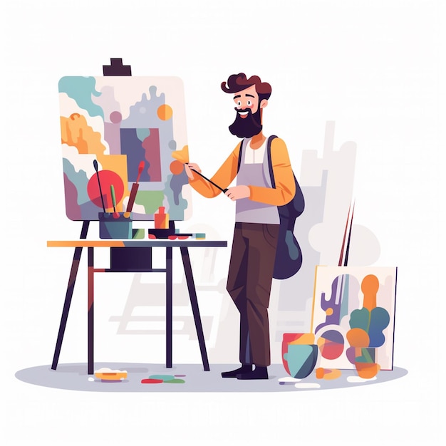 a man painting a picture of a man in a yellow shirt