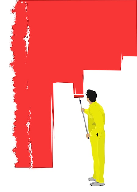 man paints the wall brush vector illustration