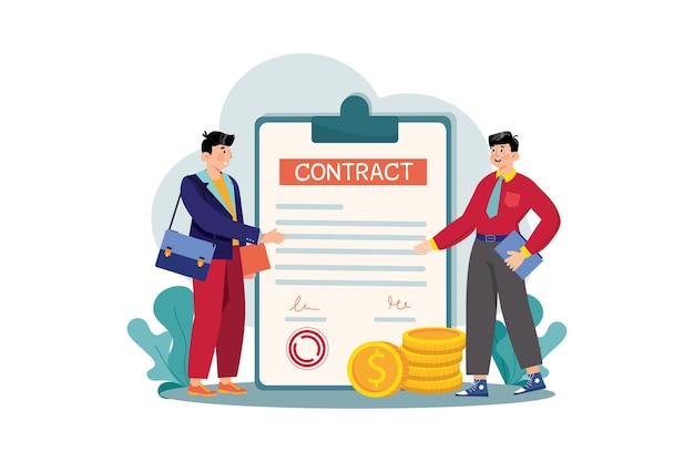 Vector man partners signed a contract illustration concept a flat illustration isolated on white background