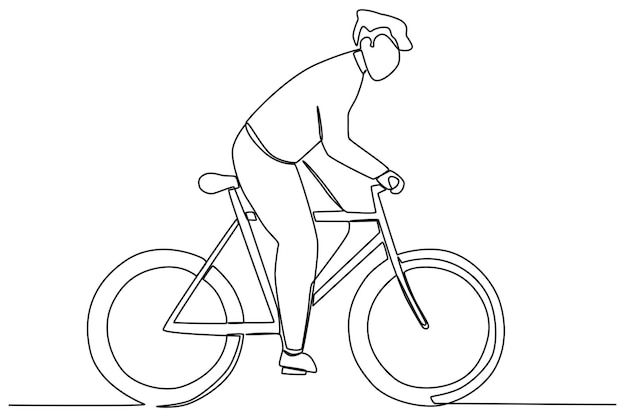 A man pedals a bicycle fast World bicycle day oneline drawing