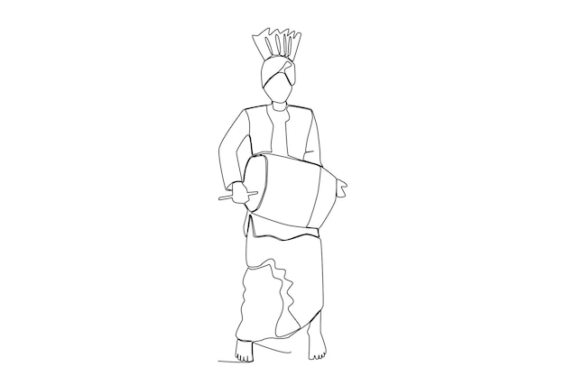 A man performing a dance in Lohri celebration line art