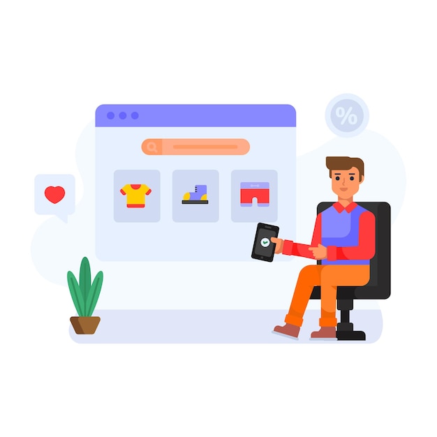 Man performing online payment flat vector illustration