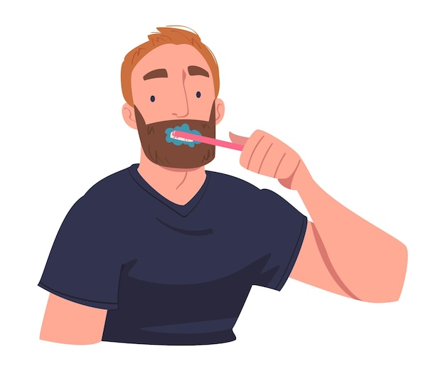 Man personage in badkamer doet hygiëne procedure tanden poetsen Vector illustratie