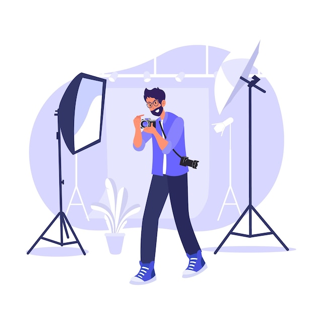 Vector man photographer character vector photographer character flat cartoon illustration