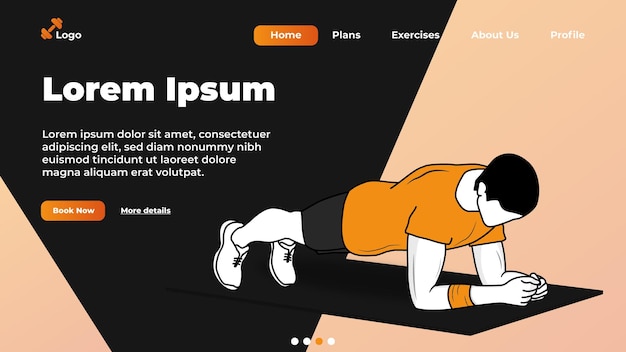 Man plank workout website landing page vector illustration