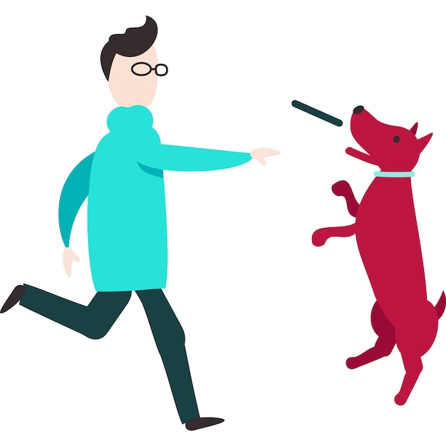 Man play with dog vector pet lover icon