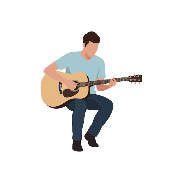 Man playing acoustic guitar in casual attire flat vector art