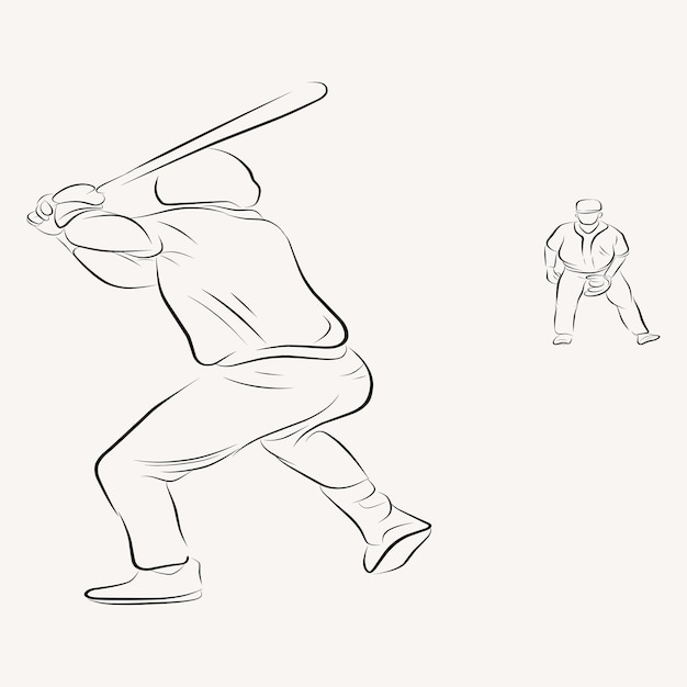 野球をしている男性のラインアートセットイラスト