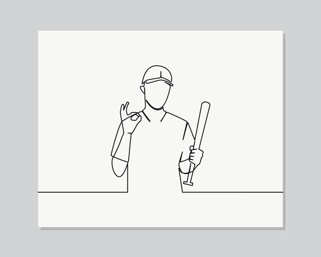 Man playing baseball showing ok sign with fingers continuous one line illustration