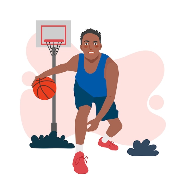 man playing basketball healthy lifestyle sport in flat illustration