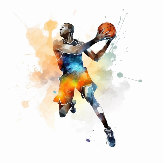 Vector a man playing basketball watercolor paint