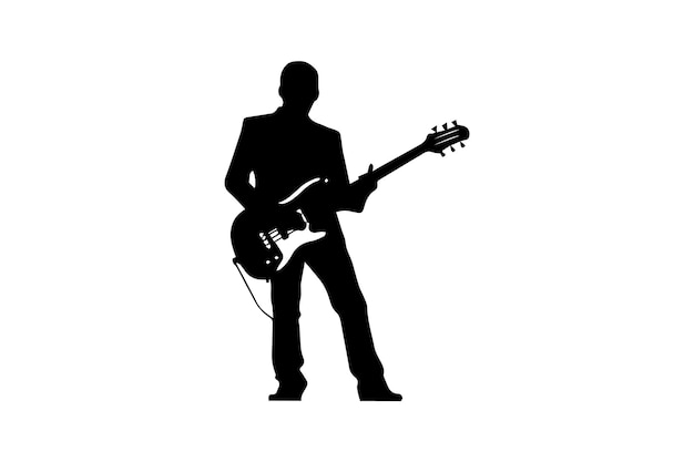 Man playing bass guitar silhouette