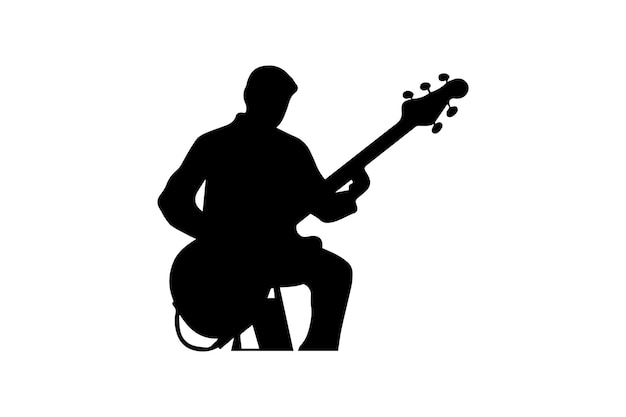 Vector man playing bass guitar silhouette